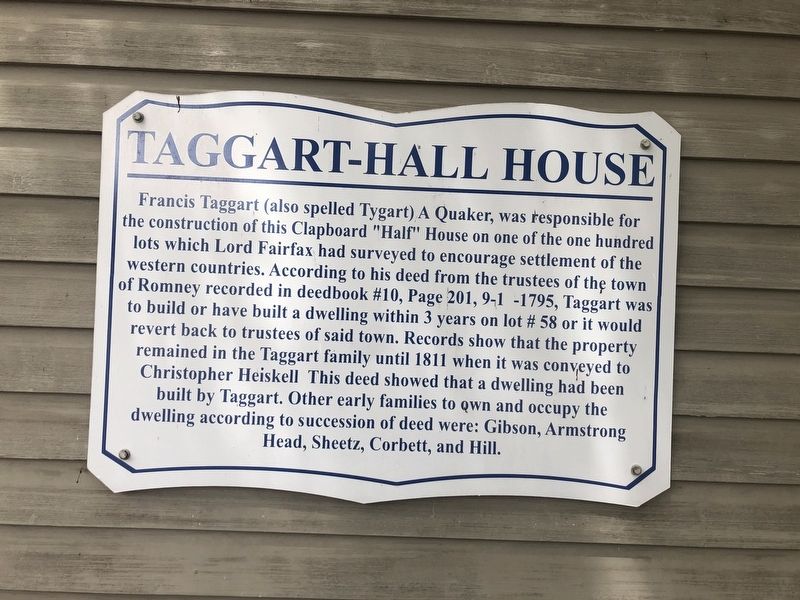 Taggart-Hall House Marker image. Click for full size.