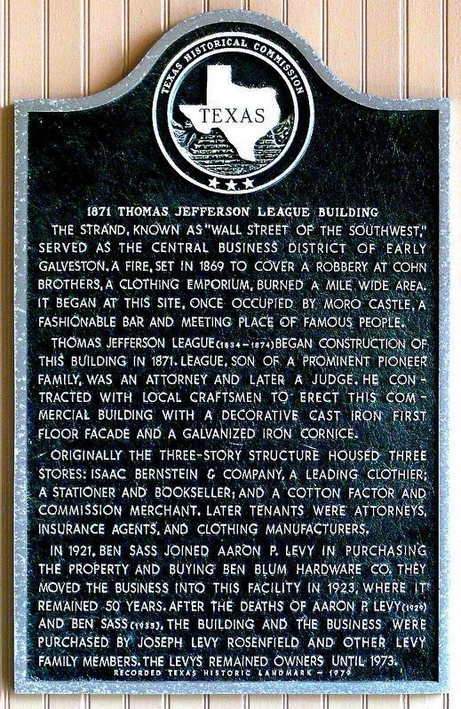 1871 Thomas Jefferson League Building Marker image. Click for full size.