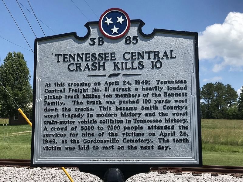Tennessee Central Crash Kills 10 Marker. Click for full size. Tennessee Central Crash Kills 10 Marker image. Click for full size.