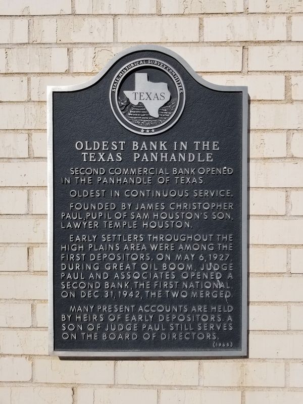Oldest Bank in the Texas Panhandle Marker image. Click for full size.