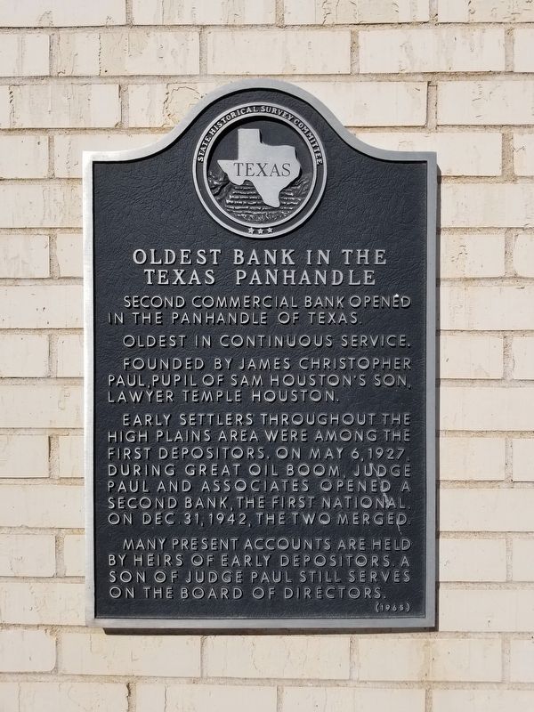 Oldest Bank in the Texas Panhandle Marker. Click for full size. Oldest Bank in the Texas Panhandle Marker image. Click for full size.