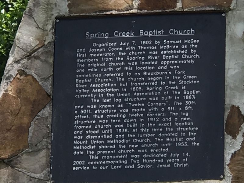 Spring Creek Baptist Church Marker image. Click for full size.