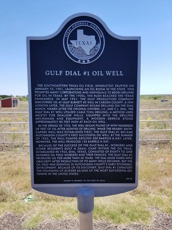 Gulf Dial #1 Oil Well Marker. Click for full size. Gulf Dial #1 Oil Well Marker image. Click for full size.