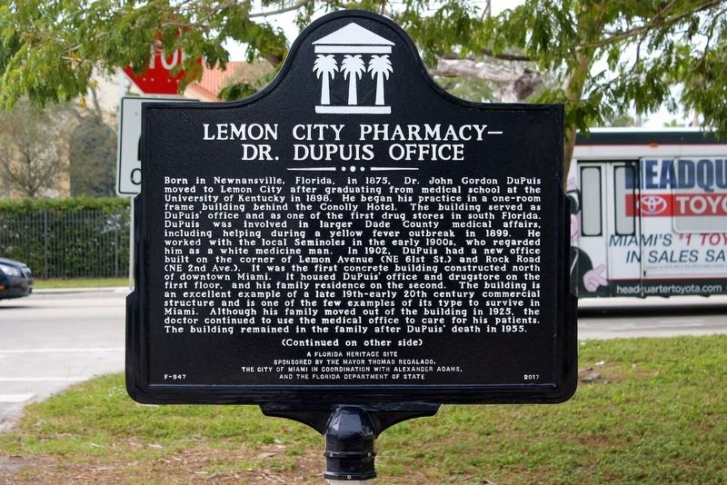 Lemon City Pharmacy-Dr. Dupuis Office Marker Side 1 image. Click for full size.