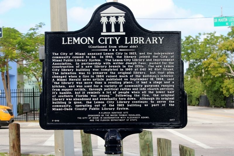 Lemon City Library Marker Side 2 image. Click for full size.