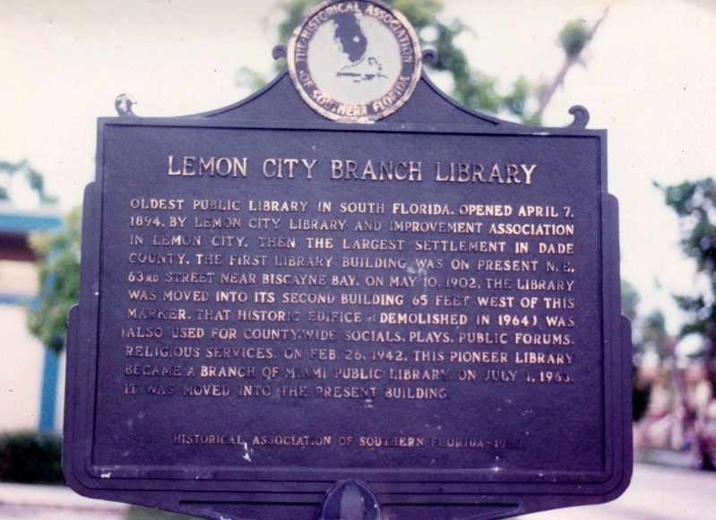 Lemon City Branch Library Marker image. Click for full size.