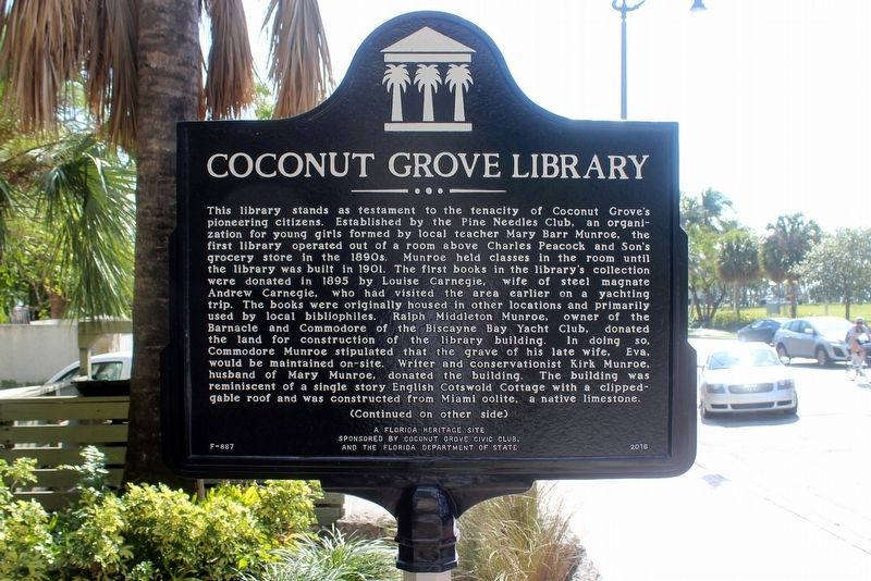 Coconut Grove Library Marker Side 1 image. Click for full size.