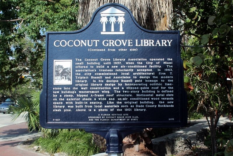 Coconut Grove Library Marker Side 2 image. Click for full size.