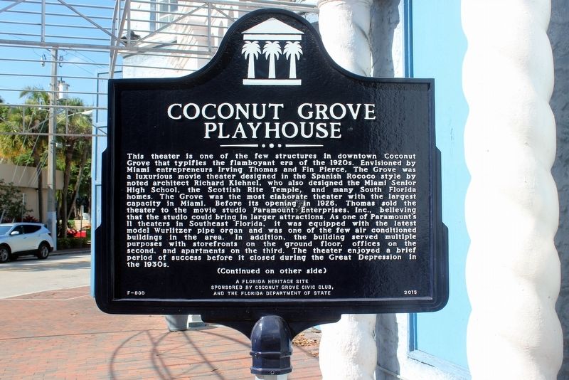 Coconut Grove Playhouse Marker Side 1 image. Click for full size.