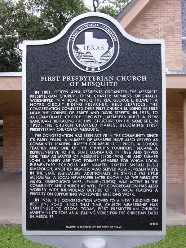 First Presbyterian Church of Mesquite Marker image. Click for full size.