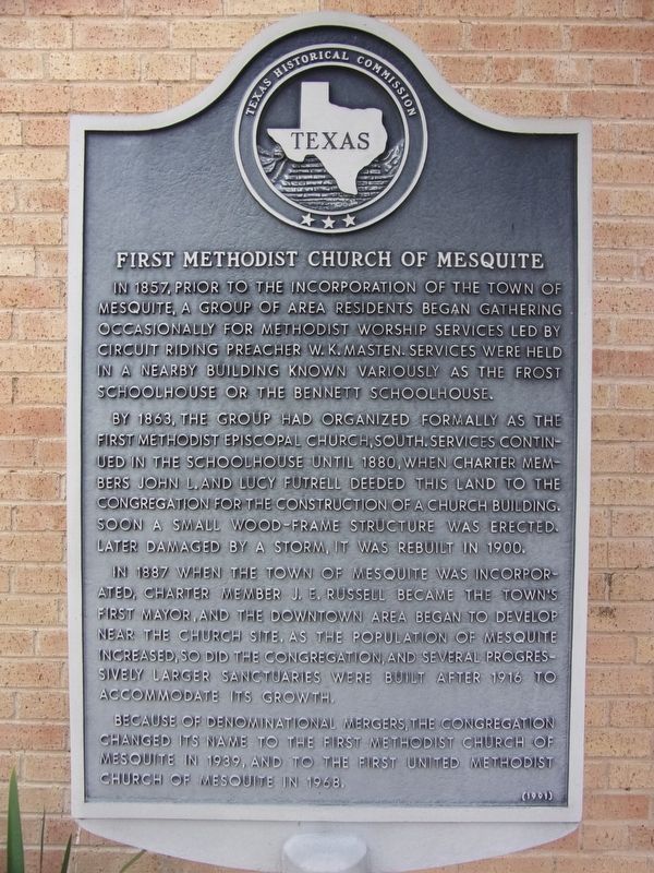 First Methodist Church of Mesquite Marker image. Click for full size.