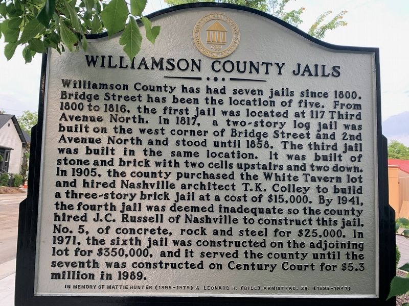 Williamson County Jails Marker image. Click for full size.