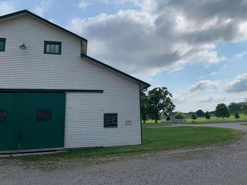 Retreat from Nashville: Rearguard Action Marker in background, showing proximity to barn/graves. image. Click for full size.