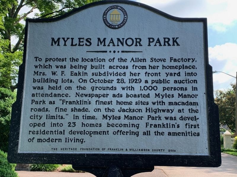 Myles Manor Park side of the marker image. Click for full size.