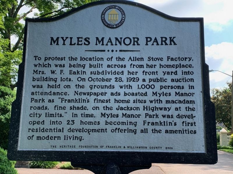 Myles Manor Park side of the marker image. Click for full size.