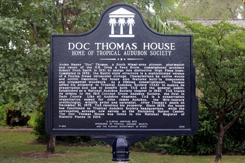 Doc Thomas House-Home of Tropical Audubon Society Marker image. Click for full size.