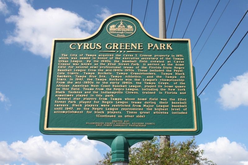Cyrus Greene Park Marker Side 1 image. Click for full size.