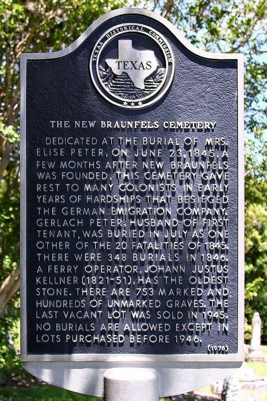 The New Braunfels Cemetery Marker image. Click for full size.