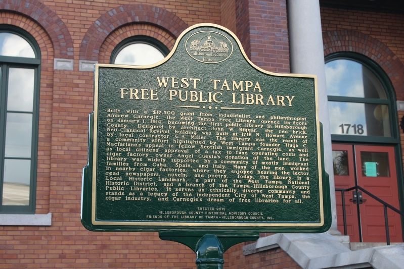 West Tampa Free Public Library Marker image. Click for full size.
