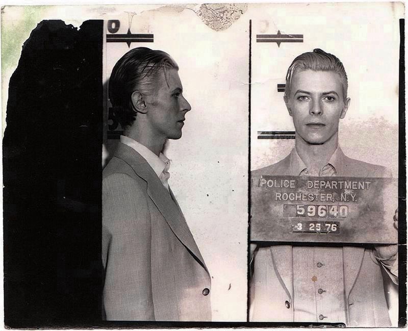 David Bowie in a 1976 mugshot. Click for full size. David Bowie in a 1976 mugshot image. Click for full size.