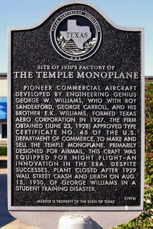 Site of 1920's Factory of the Temple Monoplane Marker image. Click for full size.