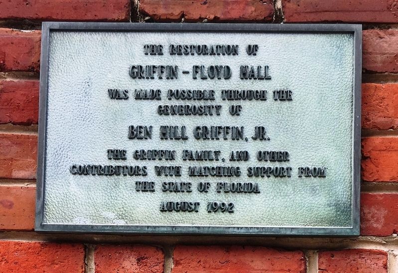 Griffin–Floyd Hall 1992 Restoration Tablet image. Click for full size.