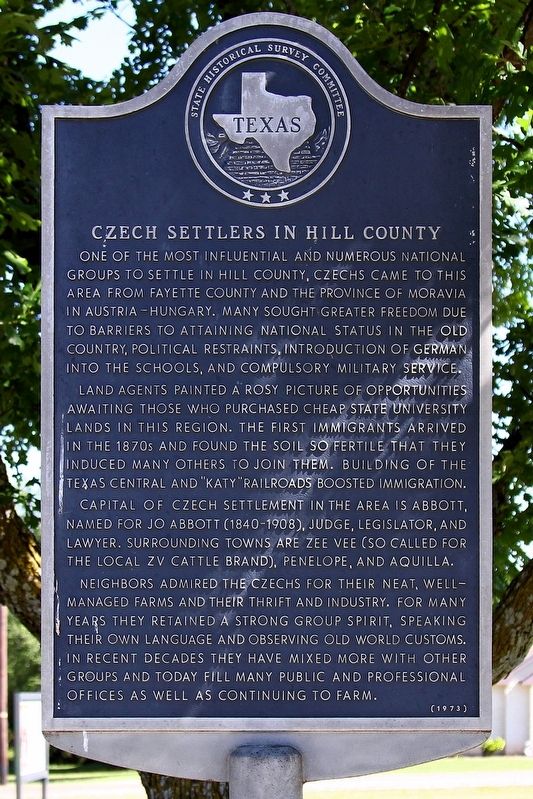 Czech Settlers in Hill County Marker. Click for full size. Czech Settlers in Hill County Marker image. Click for full size.