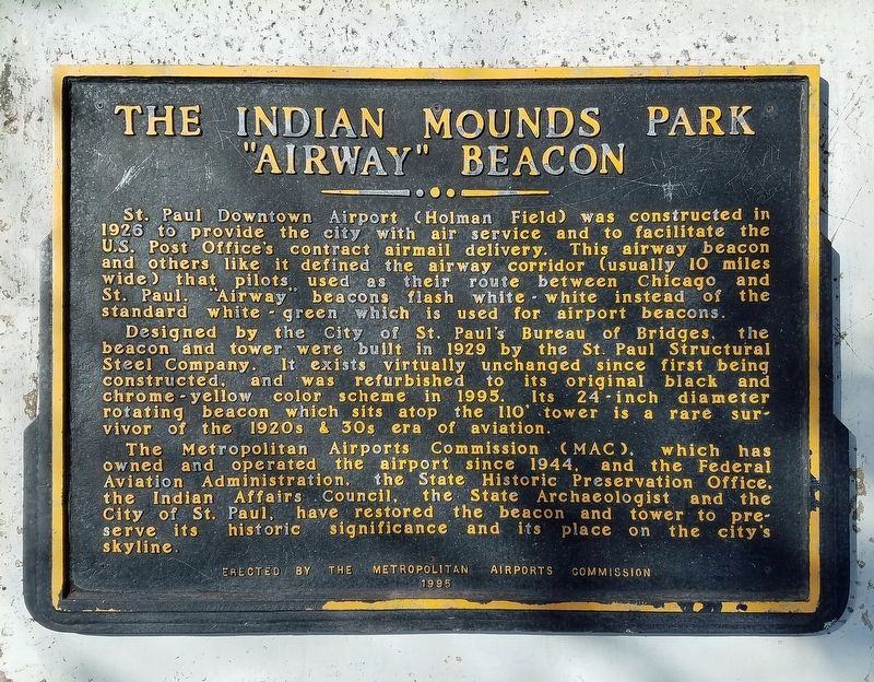 The Indian Mounds Park "Airway" Beacon marker. Click for full size. The Indian Mounds Park "Airway" Beacon marker image. Click for full size.