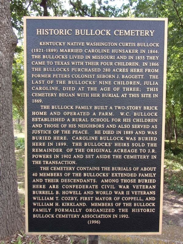 Historic Bullock Cemetery Marker image. Click for full size.