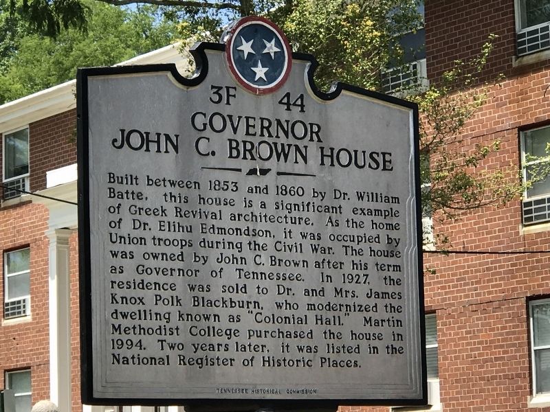 Governor John C. Brown House Marker image. Click for full size.