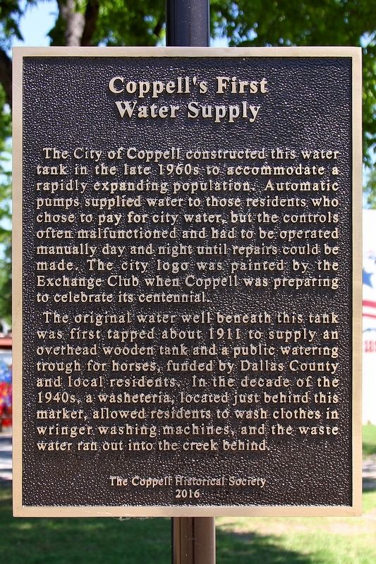 Coppell's First Water Supply Marker. Click for full size. Coppell's First Water Supply Marker image. Click for full size.