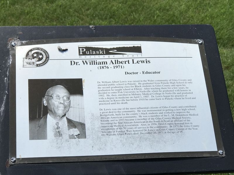 Dr. William Albert Lewis Marker image. Click for full size.