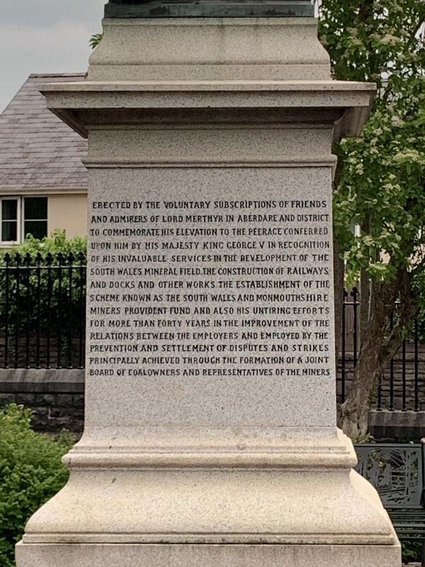 The Right Honourable Lord Merthyr of Senghenydd C.C.V.O. Marker. Click for full size. The Right Honourable Lord Merthyr of Senghenydd C.C.V.O. Marker image. Click for full size.