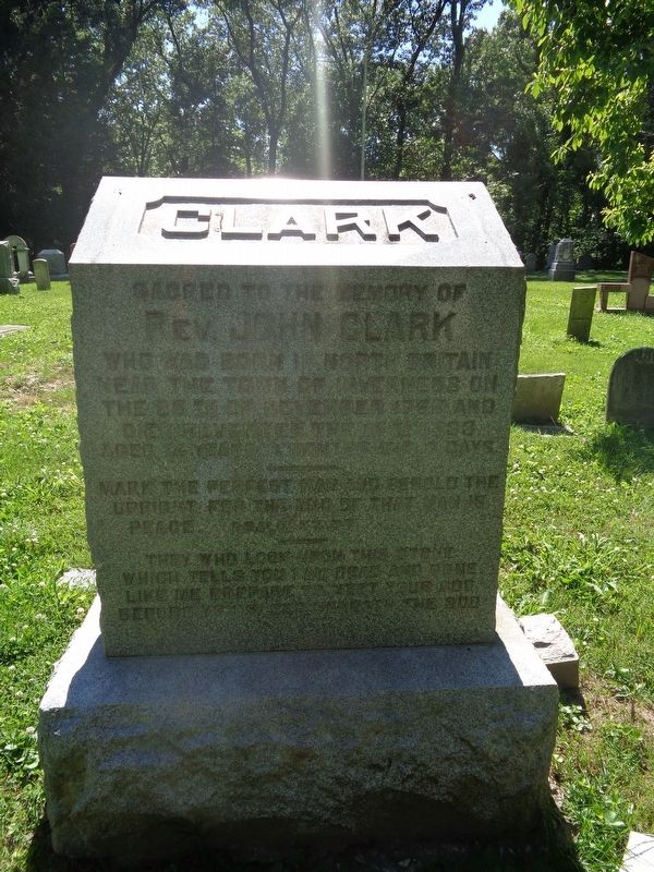 Rev. John Clark gravestone image. Click for full size.