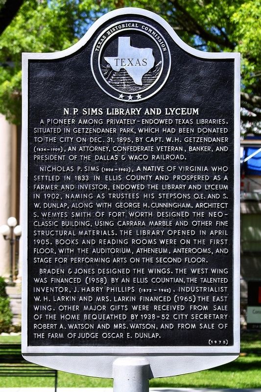 N. P. Sims Library and Lyceum Marker image. Click for full size.