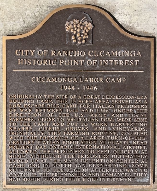 Cucamonga Labor Camp Marker. Click for full size. Cucamonga Labor Camp Marker image. Click for full size.