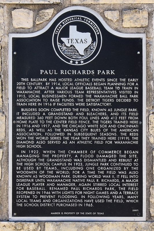 Paul Richards Park Marker. Click for full size. Paul Richards Park Marker image. Click for full size.