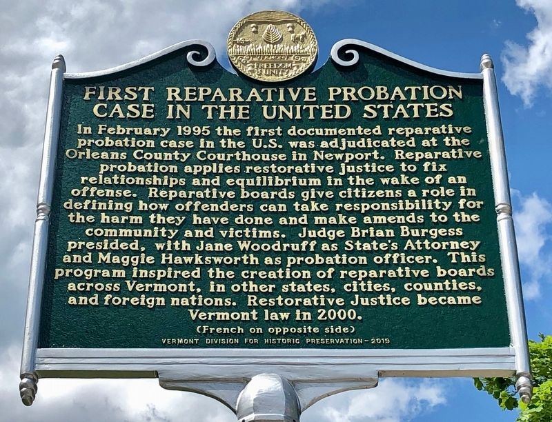 First Reparative Probation Case in the United States Marker image. Click for full size.