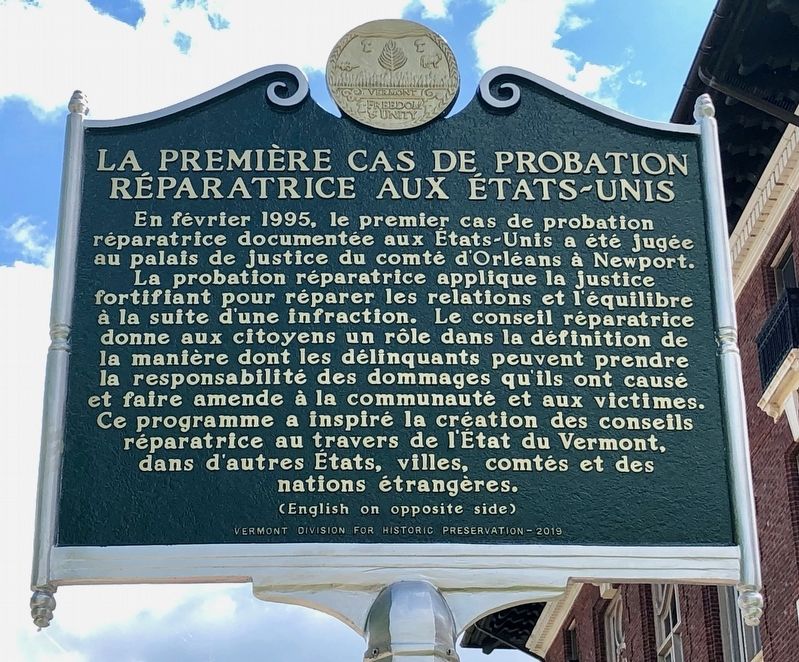 First Reparative Probation Case in the United States Marker (French) image. Click for full size.
