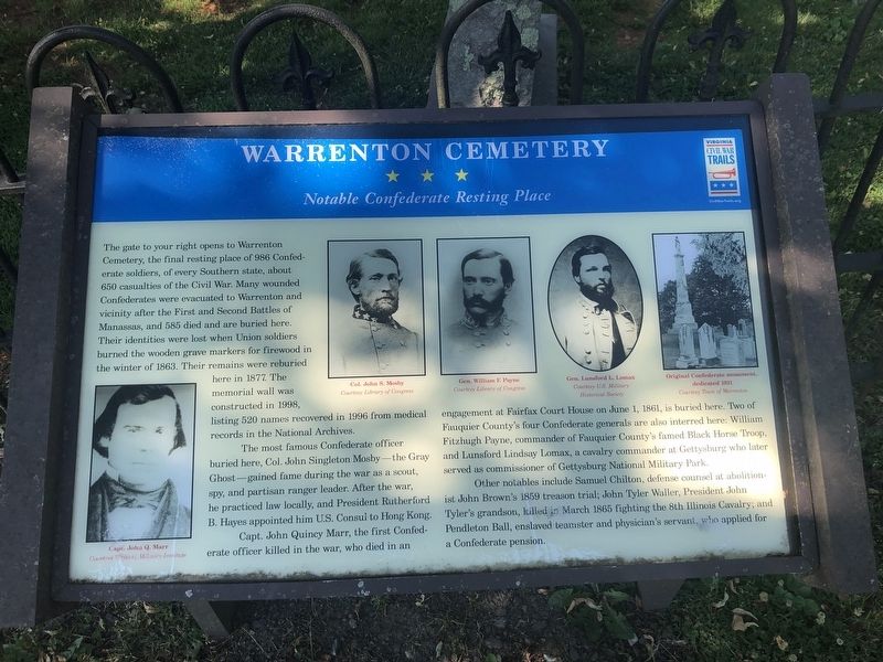 Warrenton Cemetery Marker image. Click for full size.