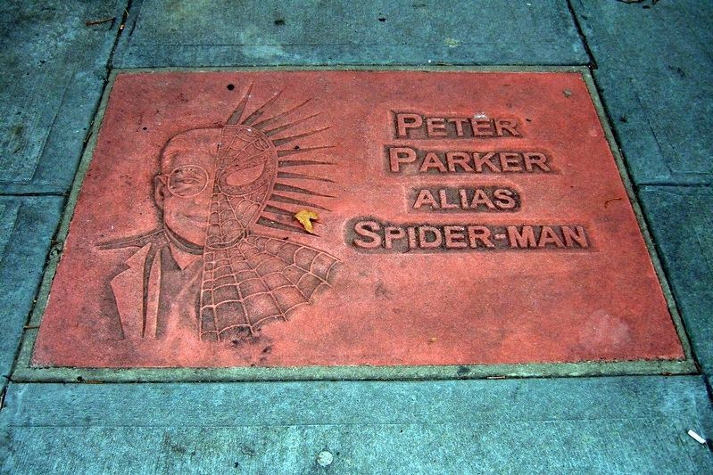 Peter Parker alias Spiderman plaque. Click for full size. Peter Parker alias Spiderman plaque image. Click for full size.