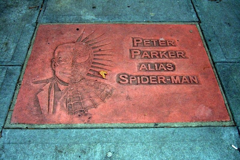 Peter Parker alias Spiderman plaque image. Click for full size.