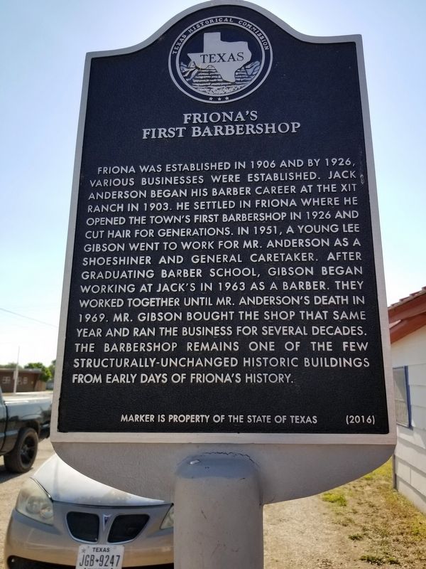 Friona's First Barbershop Marker. Click for full size. Friona's First Barbershop Marker image. Click for full size.