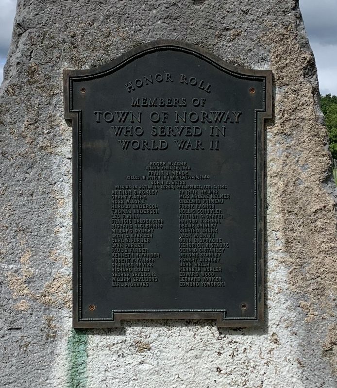 Town of Norway Honor Roll Marker image. Click for full size.