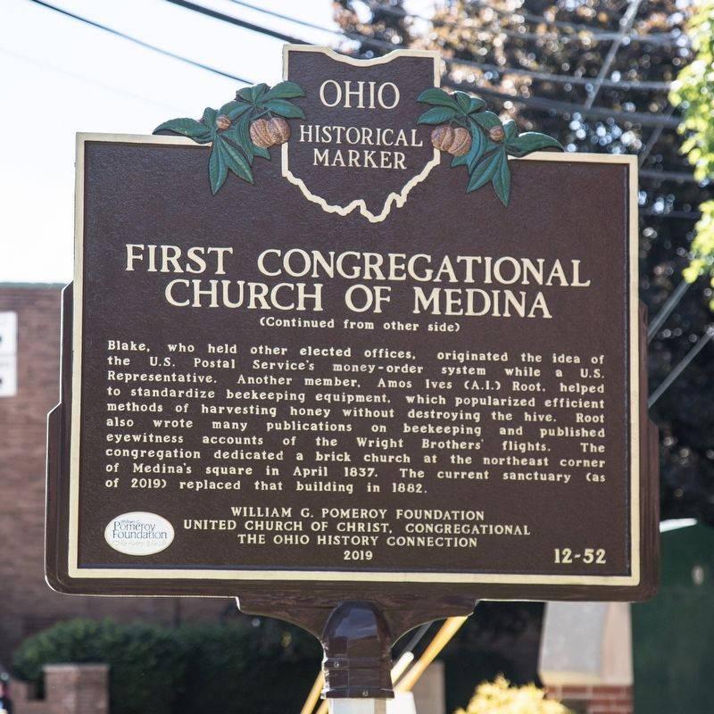 First Congregational Church of Medina Marker, side two. Click for full size. First Congregational Church of Medina Marker, side two image. Click for full size.