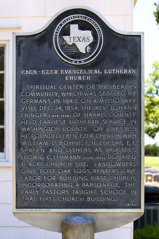 Eben-Ezer Evangelical Lutheran Church Marker image. Click for full size.