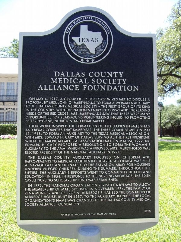 Dallas County Medical Society Alliance Foundation Marker. Click for full size. Dallas County Medical Society Alliance Foundation Marker image. Click for full size.