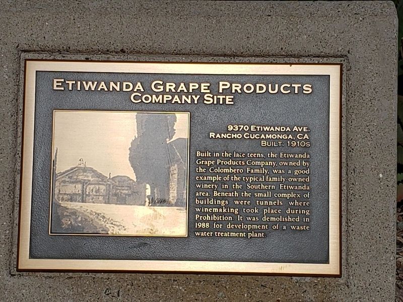 Etiwanda Grape Products Company Site Marker image. Click for full size.