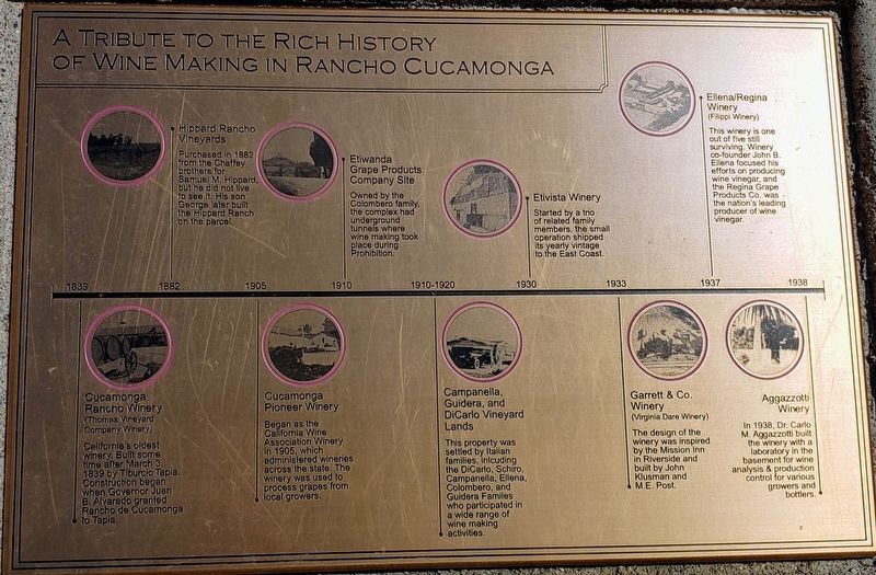 A Tribute to the Rich History of Wine Making in Rancho Cucamonga Marker image. Click for full size.