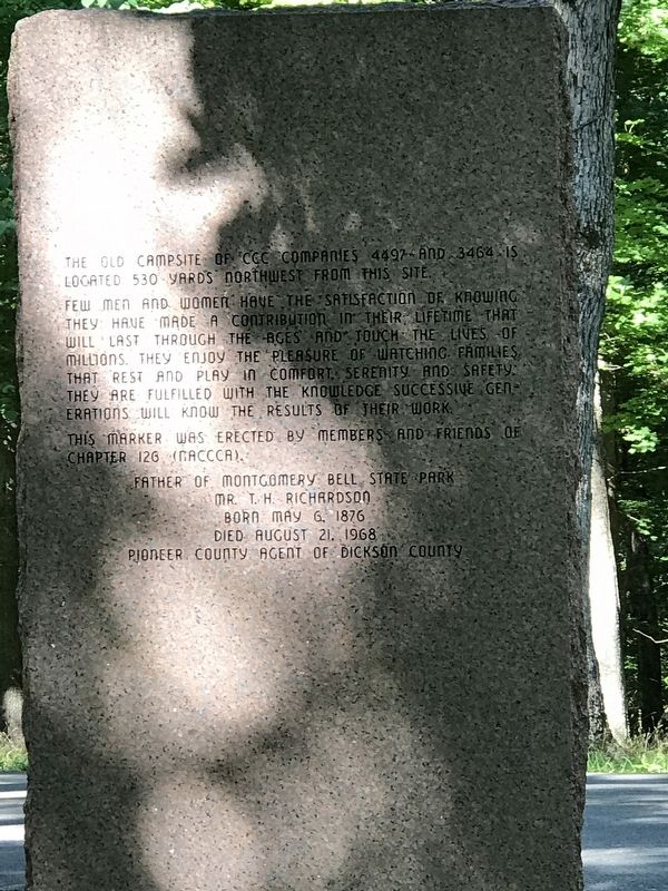 The Civilian Conservation Corps and Montgomery Bell State Park Marker. Click for full size. The Civilian Conservation Corps and Montgomery Bell State Park Marker image. Click for full size.